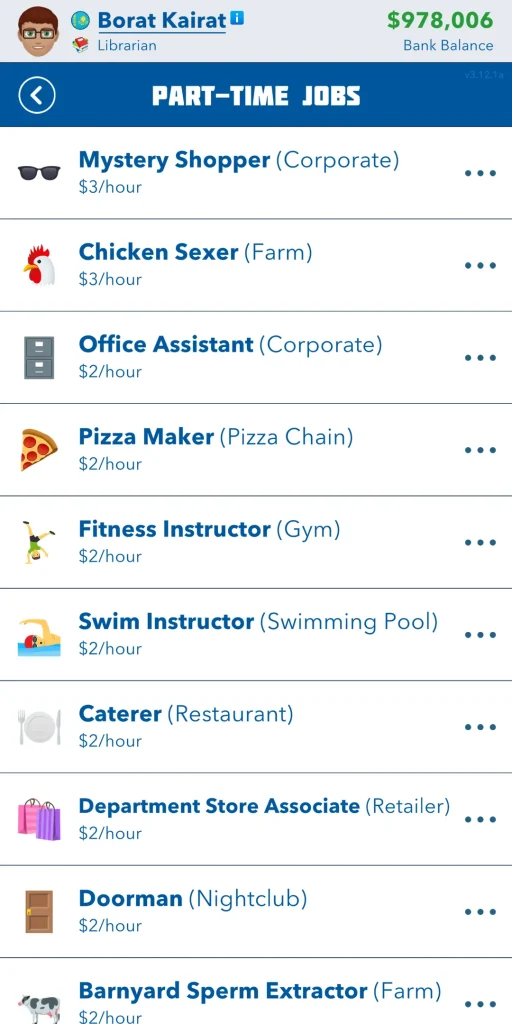 Bitlife Careers or jobs,
Part-time jobs in Bitlife, 