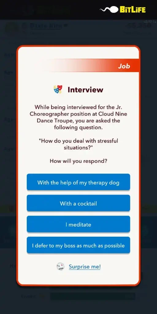 Choreographer interview in Bitlife