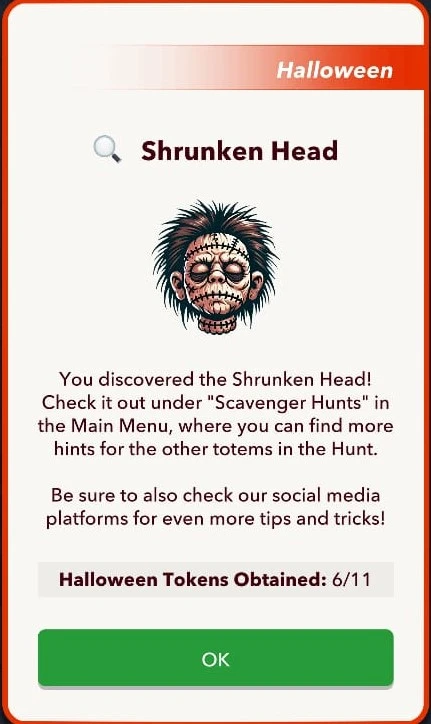 Shrunken Head in Halloween Scavenger Hunt in Bitlife