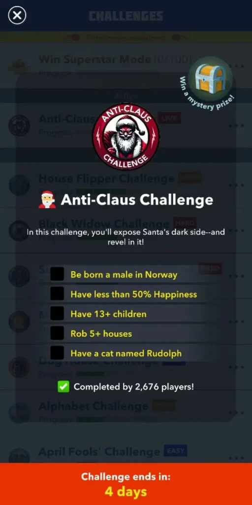 How to complete the Anti-Claus Challenge in BitLife 2 Anti-Claus Challenge -Task to complete