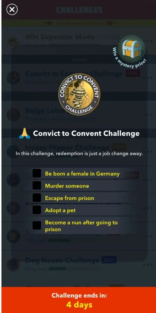 Convict to Convent Challenge | Bitlife 2 Convict to convent challenge - Tasks to complete the challenge