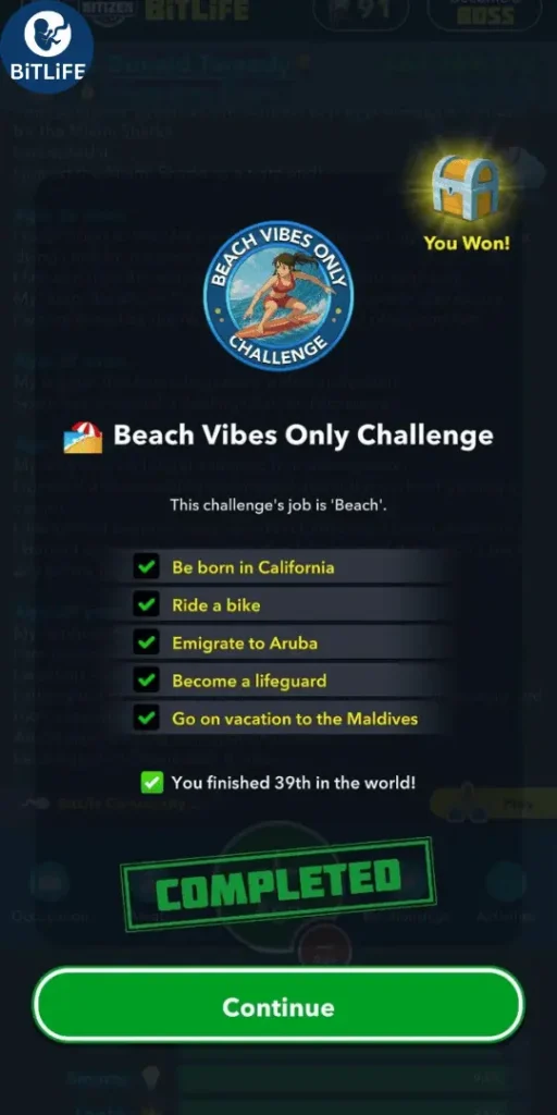 Beach Vibes Only Challenge | Bitlife 2 Beach Vibes Only Challenge Guide