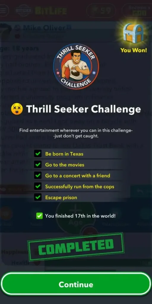 Thrill Seeker Challenge in Bitlife 2025 2 Bitlife's Thrill Seeker Challenge guide